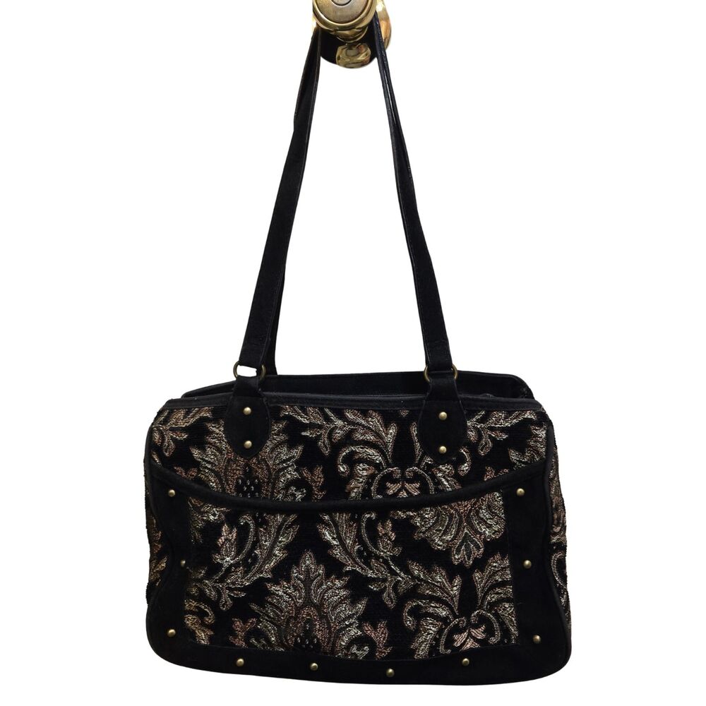 Vintage Black Velvet Moody Dark Boho Whimsigoth Tapestry Steampunk Shoulder Bag